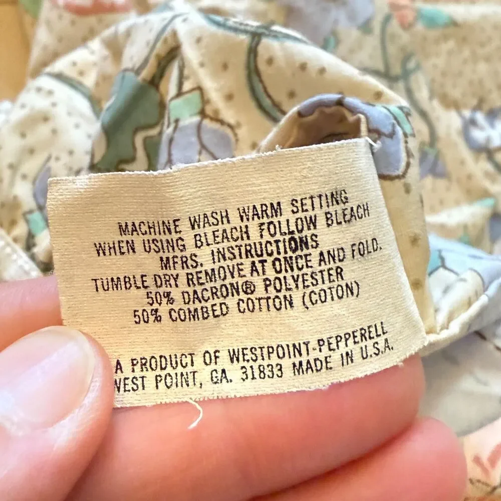 Barbara Brody Martex Twin Sheet Fitted Beige Peach Blue Meandering Vines Floral